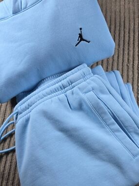 Nike Air Jordan Brooklyn Fleece Set Hoodie Sweat Pants Mens Blue Chill. XL/L